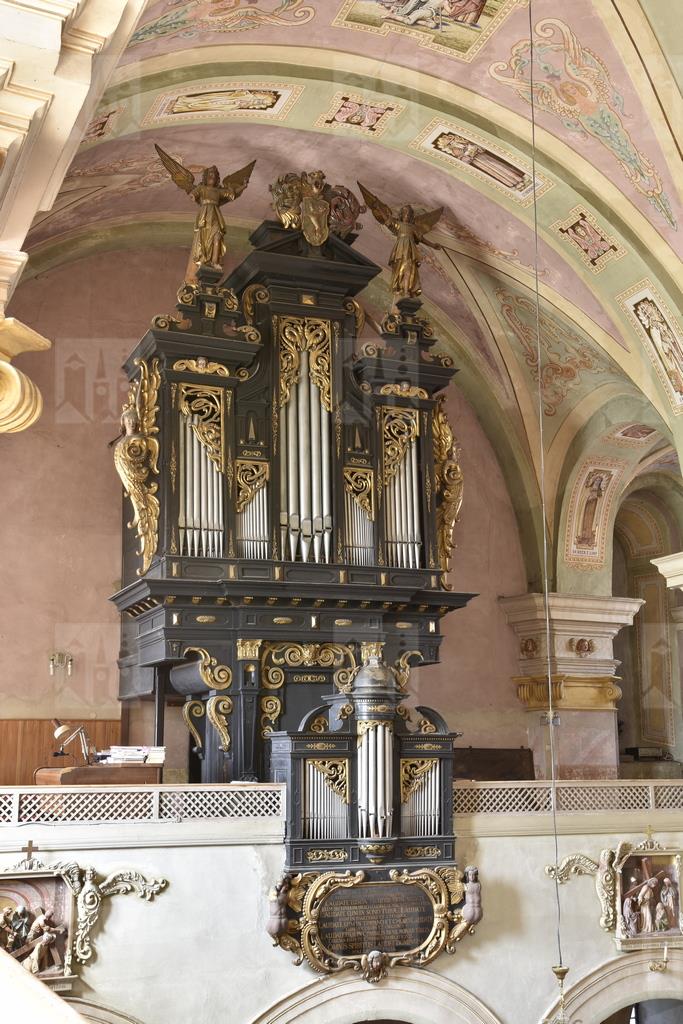 Organ v dolnom kostole s erbom Wiserovcov
